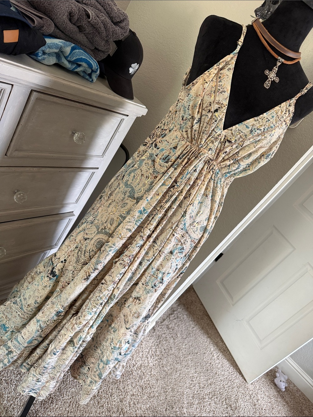 VICI Cream and Blue Paisley Maxi Dress